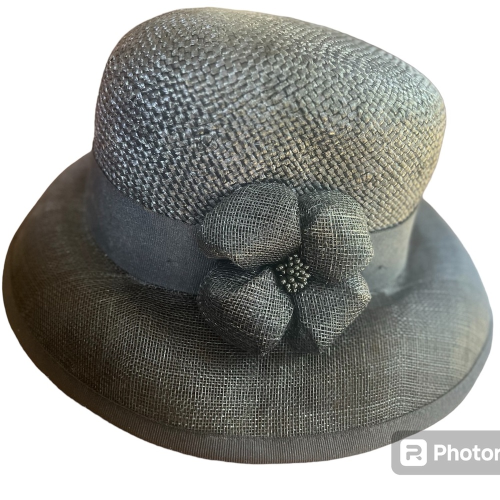 Classic Women's Black Straw Cloche Hat with Floral Accent